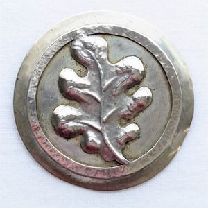 Vintage Handmade Perli Art Deco Brooch Pin Oak Leaf 835 Silver